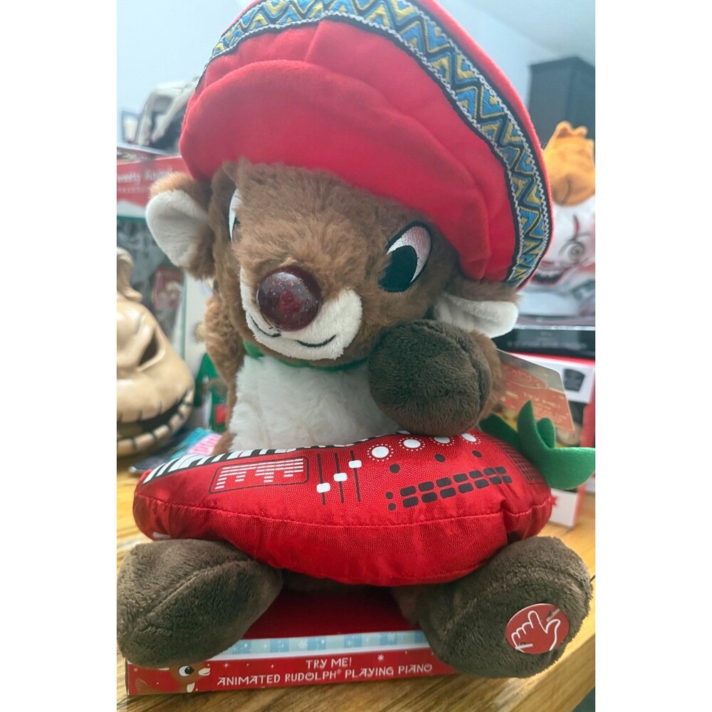 Dan Dee Animated Christmas Plush Rudolph the Red-Nosed Reindeer Sombrero Piano